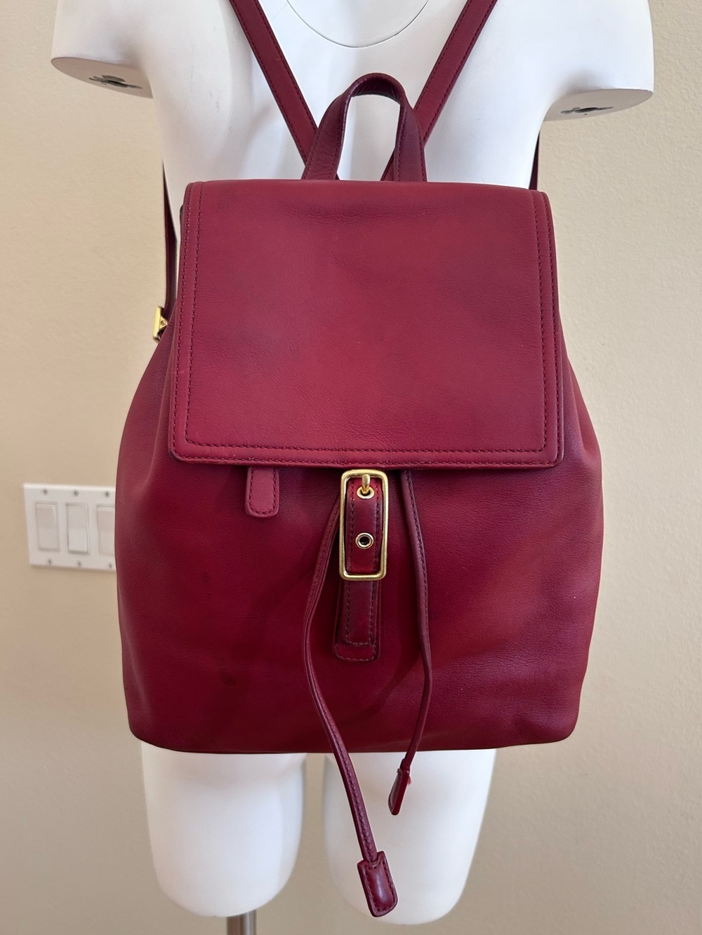 Coach Vintage Red Leather Day Pack Back Pack 9827 Adjustable Straps Brass